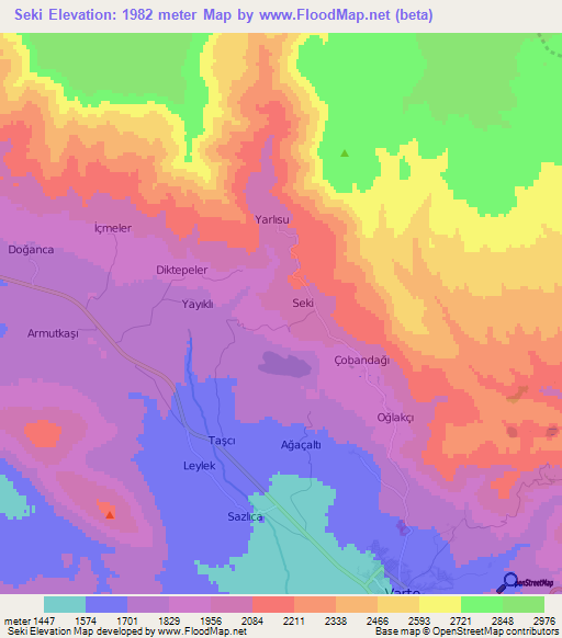 Seki,Turkey Elevation Map