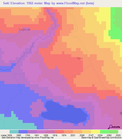 Seki,Turkey Elevation Map