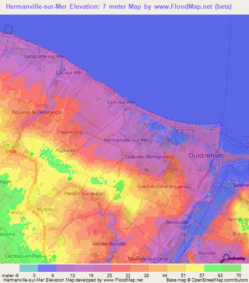 Hermanville-sur-Mer,France Elevation Map