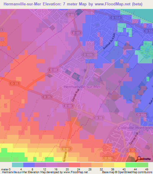 Hermanville-sur-Mer,France Elevation Map