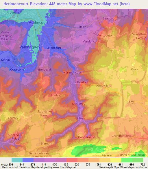 Herimoncourt,France Elevation Map