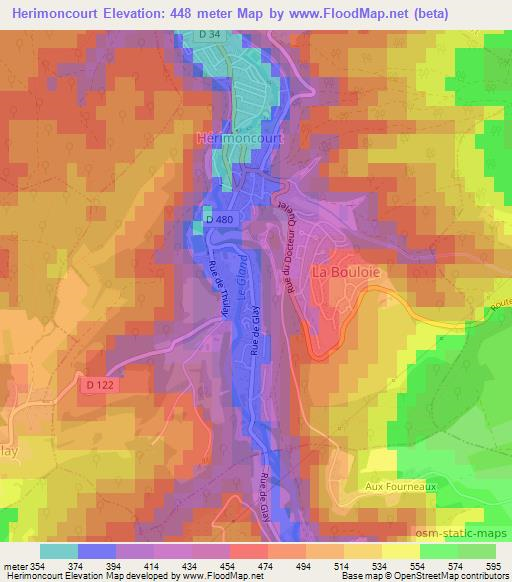 Herimoncourt,France Elevation Map