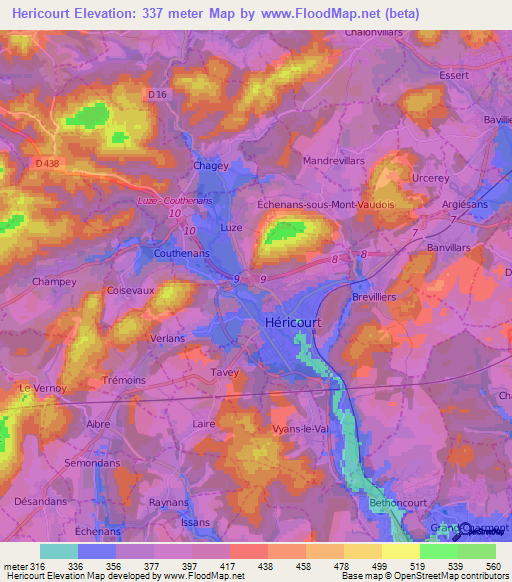 Hericourt,France Elevation Map