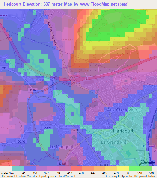 Hericourt,France Elevation Map