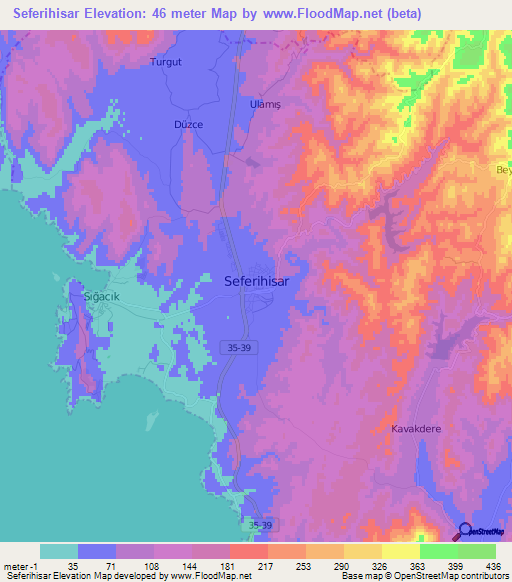 Seferihisar,Turkey Elevation Map