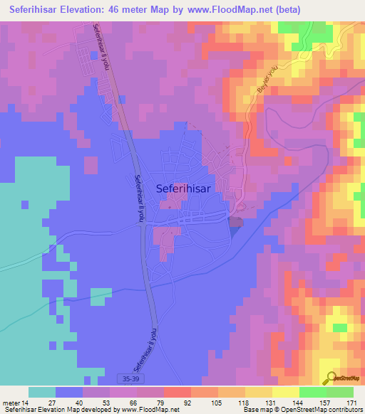 Seferihisar,Turkey Elevation Map