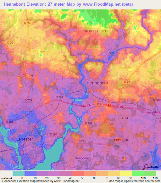 Hennebont,France Elevation Map