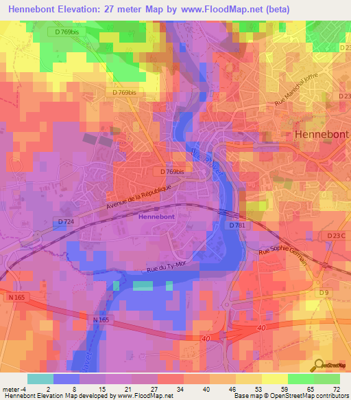 Hennebont,France Elevation Map