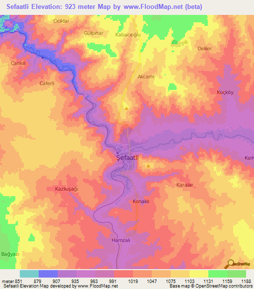 Sefaatli,Turkey Elevation Map