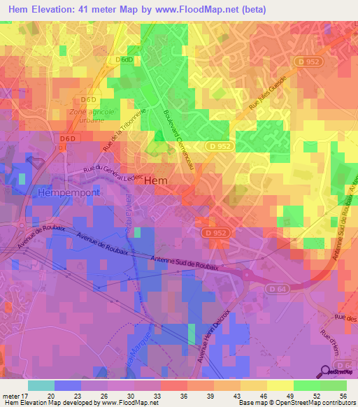 Hem,France Elevation Map