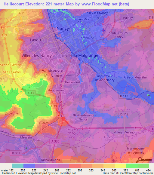 Heillecourt,France Elevation Map