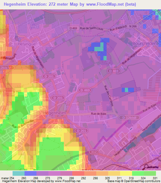 Hegenheim,France Elevation Map