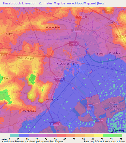 Hazebrouck,France Elevation Map