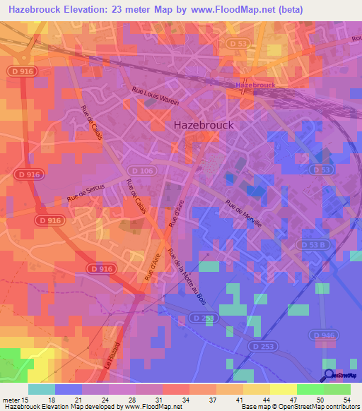 Hazebrouck,France Elevation Map