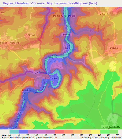 Haybes,France Elevation Map