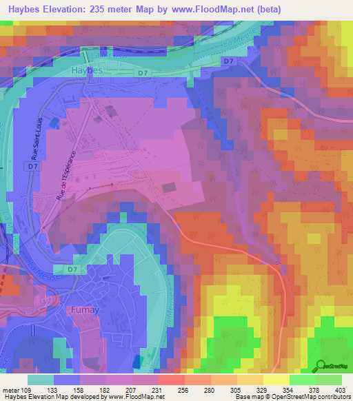 Haybes,France Elevation Map