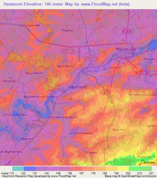 Hautmont,France Elevation Map