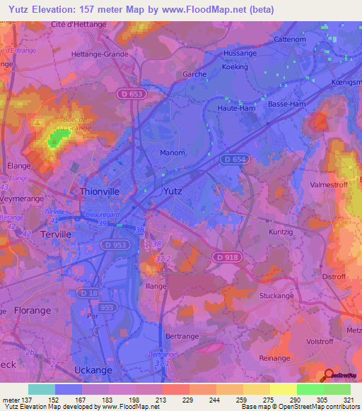 Yutz,France Elevation Map