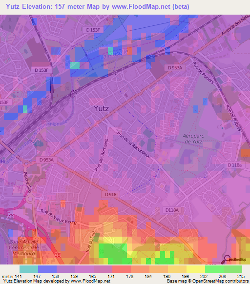 Yutz,France Elevation Map