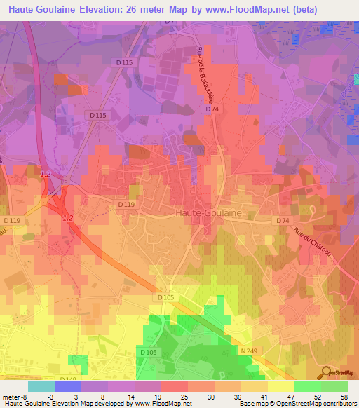 Haute-Goulaine,France Elevation Map