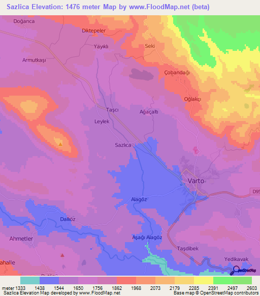 Sazlica,Turkey Elevation Map