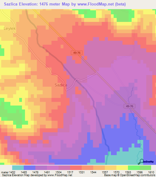 Sazlica,Turkey Elevation Map