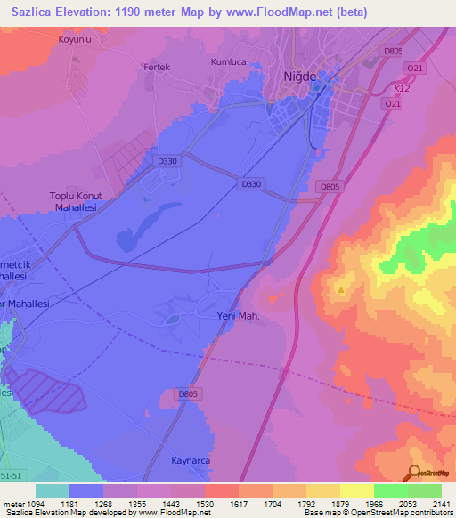 Sazlica,Turkey Elevation Map