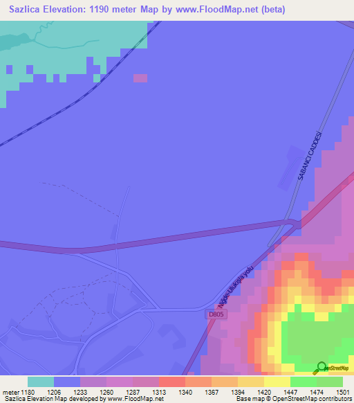 Sazlica,Turkey Elevation Map