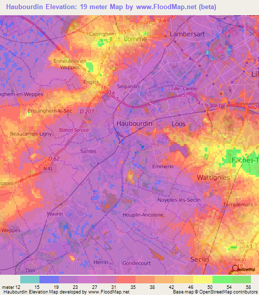 Haubourdin,France Elevation Map