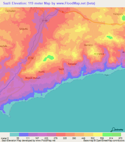 Sazli,Turkey Elevation Map