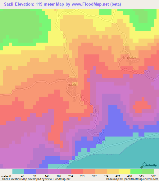 Sazli,Turkey Elevation Map