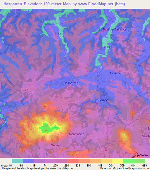 Hasparren,France Elevation Map