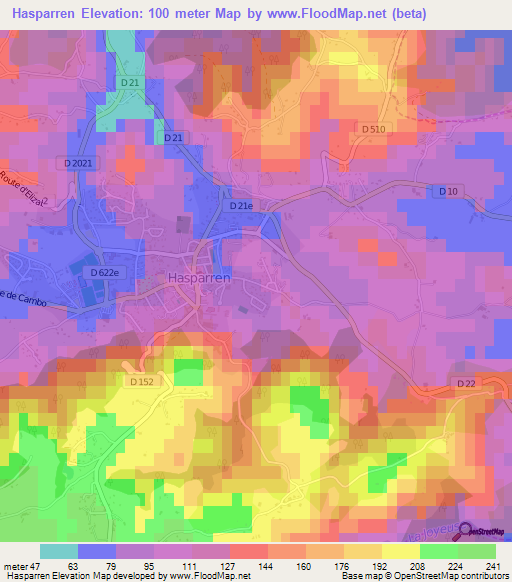 Hasparren,France Elevation Map