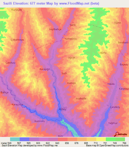 Sazili,Turkey Elevation Map