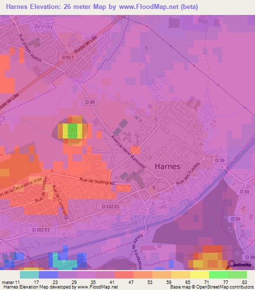 Harnes,France Elevation Map