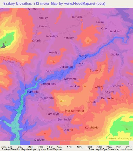 Sazkoy,Turkey Elevation Map