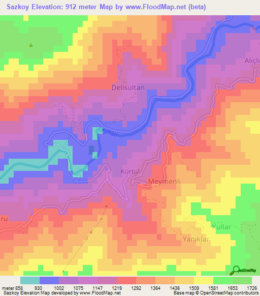 Sazkoy,Turkey Elevation Map