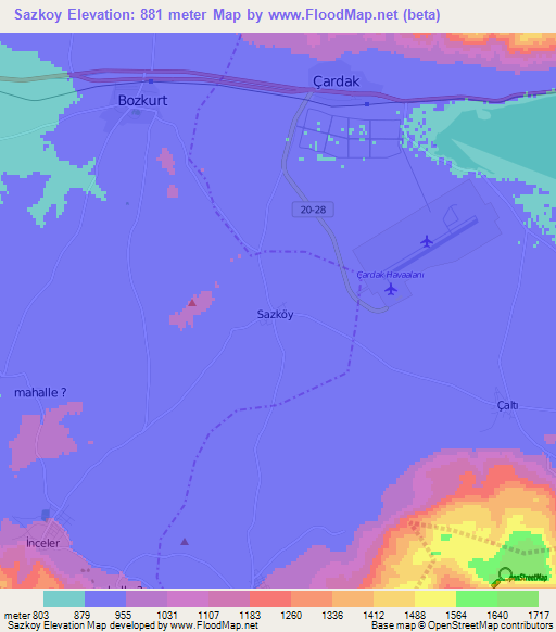 Sazkoy,Turkey Elevation Map