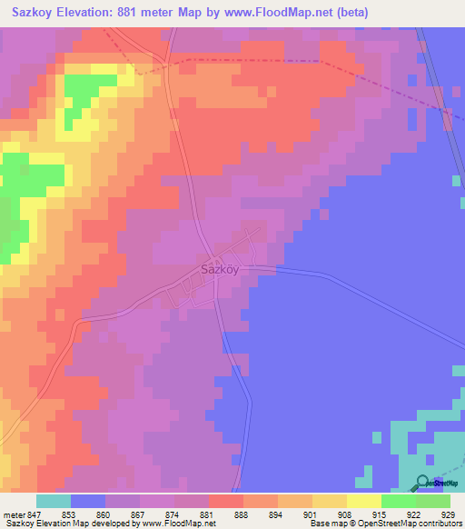 Sazkoy,Turkey Elevation Map