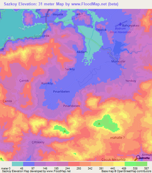 Sazkoy,Turkey Elevation Map