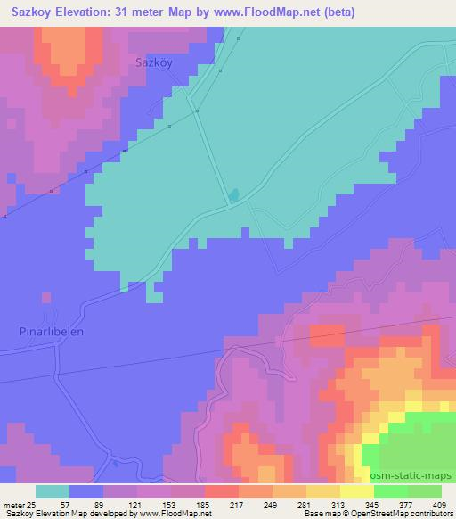 Sazkoy,Turkey Elevation Map