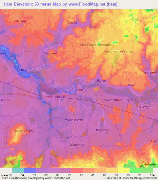 Ham,France Elevation Map