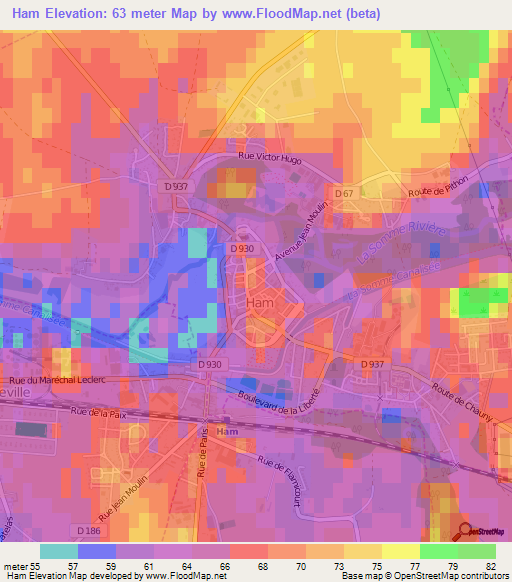 Ham,France Elevation Map