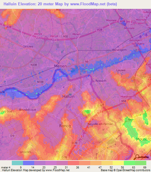 Halluin,France Elevation Map