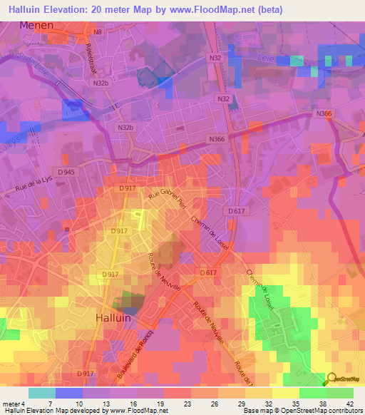 Halluin,France Elevation Map