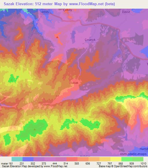 Sazak,Turkey Elevation Map