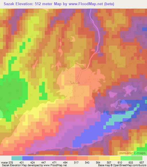 Sazak,Turkey Elevation Map