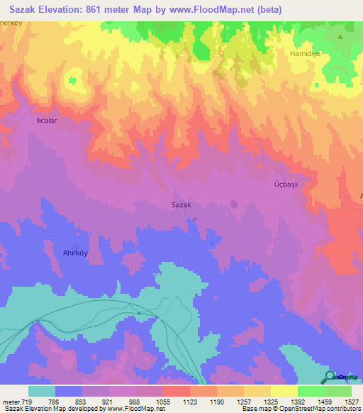 Sazak,Turkey Elevation Map