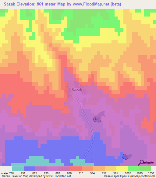 Sazak,Turkey Elevation Map