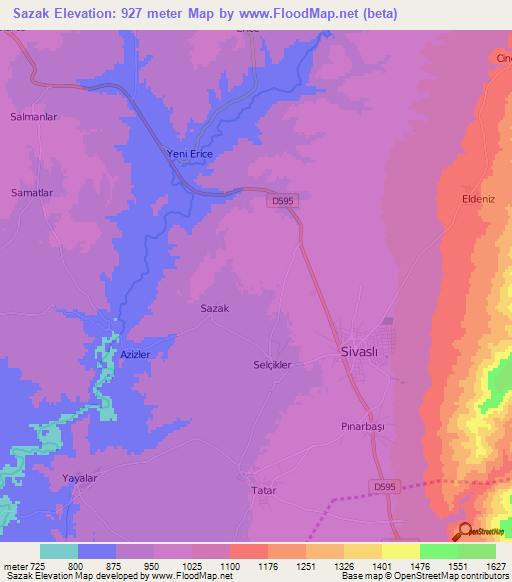 Sazak,Turkey Elevation Map